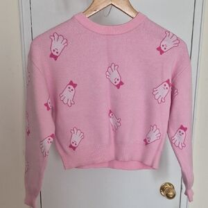 Cute Ghost Girls Sweater Roundneck Pink Halloween Size 10/12